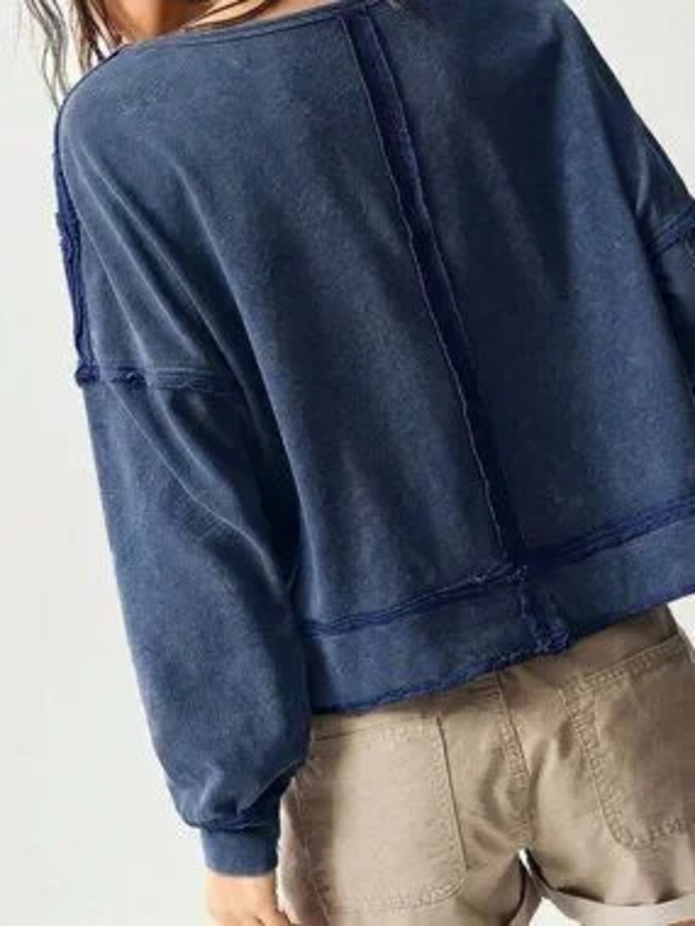 ZARA Navy Blue Casual Women's Loose Drop Shoulder Round Neck Pullovers